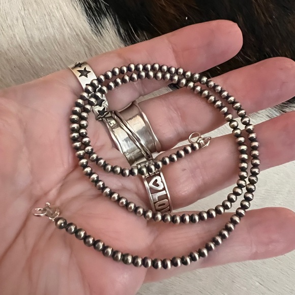 ❤️ 16” 3mm Desert Pearls Native Made Navajo Sterling Silver Made In USA Necklace - Picture 3 of 8